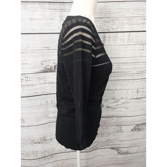August Silk Sweater Woman Small Black Goth Office Pullover Mesh Strips - Picture 4 of 9
